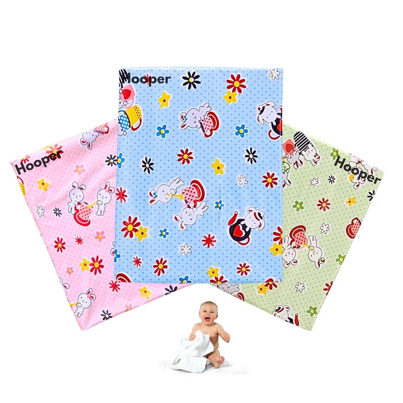 Hooper Water Proof Bed Protector for Baby Urine - Plastic Sheet for Bed Wetting -Thin, Soft, Easy to Fold & Carry, Small Size, Pack of 3, Assorted Trendy Prints, Design2 - Image 1