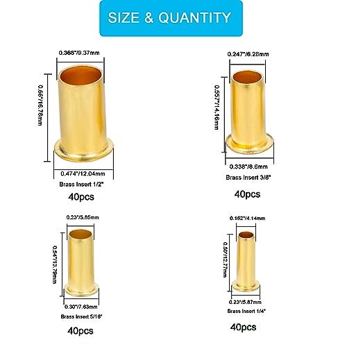 Breezliy 160pcs Tube OD(1/4" 5/16'' 3/8" 1/2") Brass Compression Insert,Brass Compression Fitting Assortment Kit, Insert Tube Support Compression Sleeve Fitting - Image 5