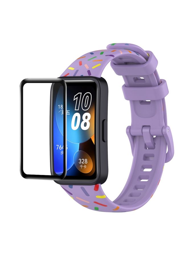 Replacement Strap For Huawei Band 8 ENKAY Hat-Prince Full Coverage Screen Protector + Adjsutable Silicone Sport Loop Strap Watchband Purple