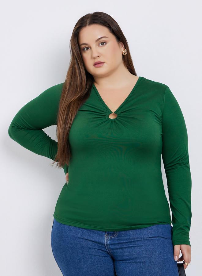 Styli Plus Size Keyhole Detail Fitted Knit Top - Image 1