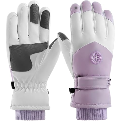 GUSTAVE® Winter Gloves for Women, Premium Waterproof Fabric, Windproof, Warm Soft Fluff Lining, Touch Screen Design, Anti-Slip Palm, Ideal for Riding, Hiking & Outdoor Activities, Purple, 26cm Length - Image 1