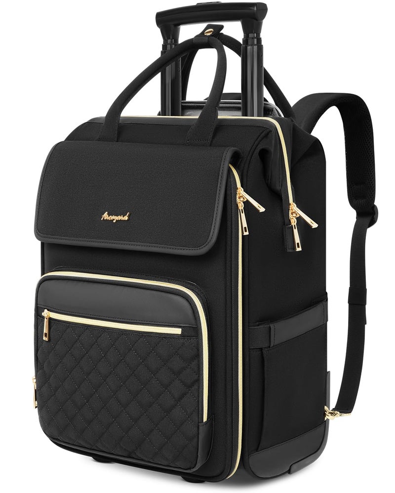 Arcoyard Rolling Backpack for Women Travel Rolling Laptop Backpack with Wheels Vertical Horizontal Storage 2 In 1 FlipTop Design WaterResistant Overnight College Underseat Carry on Luggage - Image 2