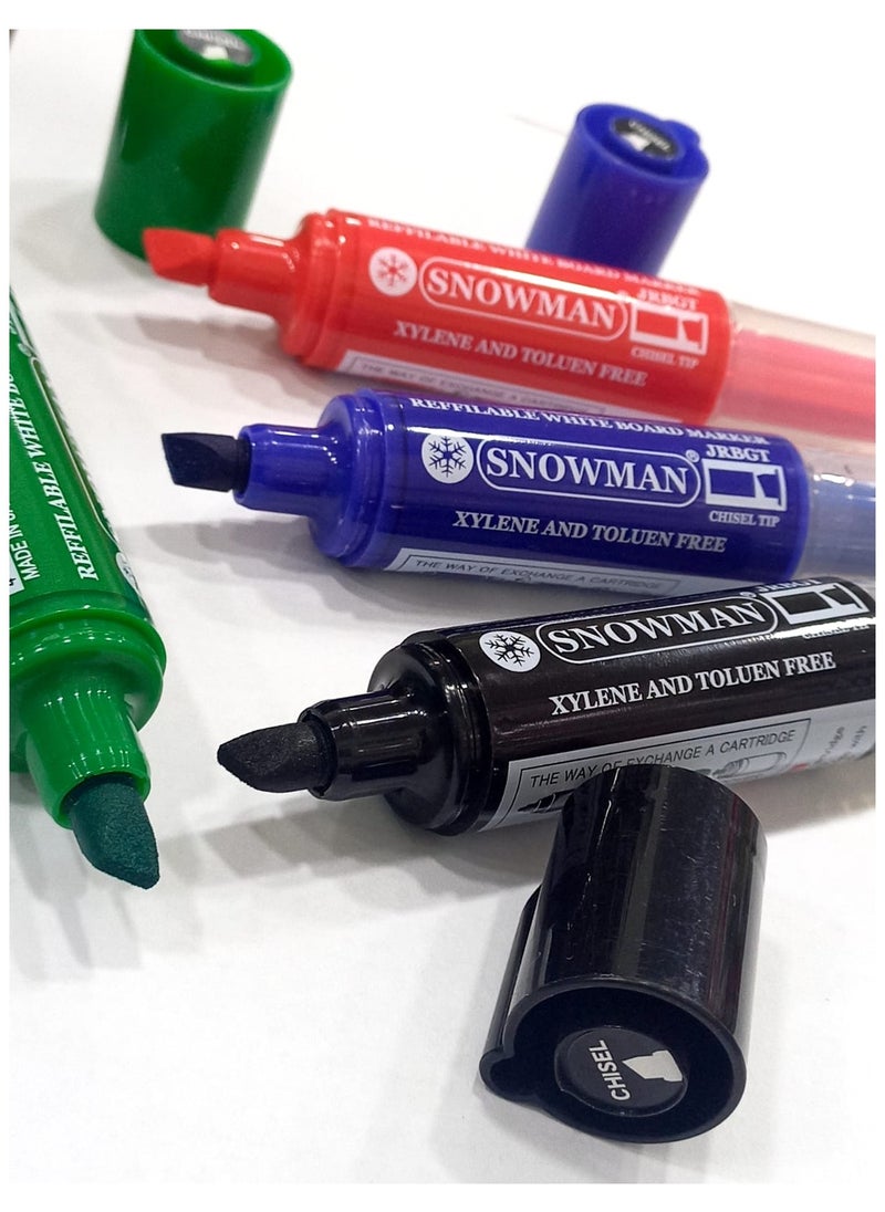Snowman 4 whiteboard pen with chisel tip + spare parts(Different colors: blue, black, red and green)  - Image 3