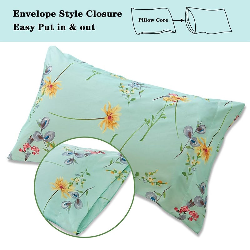 جي اس دي jsd green floral ورقة طباعة مجموعة التوأم الحجم 3 قطعة ألواح ميكروفيات نباتية ناعمة جيب عميق إضافي - Image 5