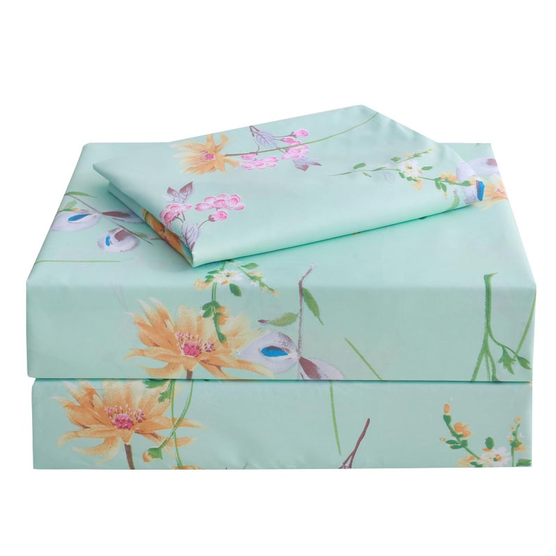 جي اس دي jsd green floral ورقة طباعة مجموعة التوأم الحجم 3 قطعة ألواح ميكروفيات نباتية ناعمة جيب عميق إضافي - Image 1