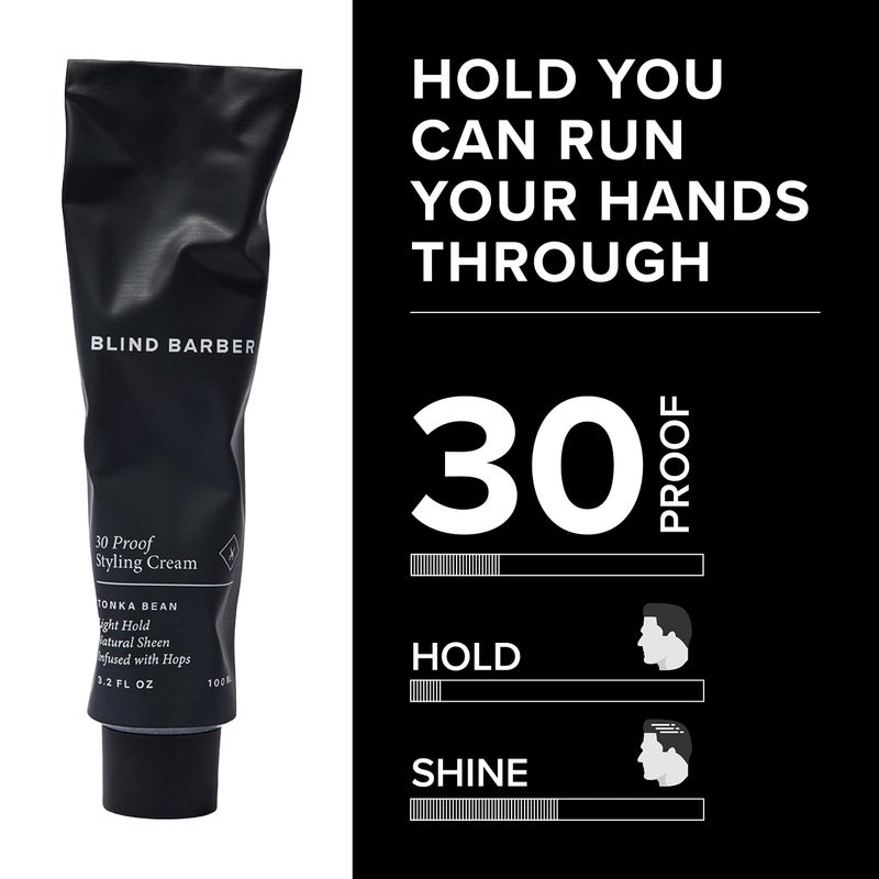 Blind Barber 30 Proof Hair Cream for Men - Styling Cream & Beard Tamer - Light Hold & Natural Shine - Paraben & Sulfate-Free, Water-Based Hair Products - Tonka Bean Scent (3.2 Fl oz) - Image 3