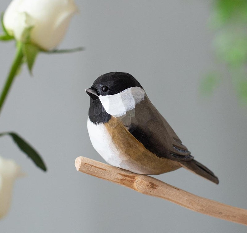 INF-STAR Handmade Black-Capped Chickadee Bird Figurine, Wooden Black-Capped Chickadee Carving, Unique Small Bird Statue for Home DÃ©cor or Collectible Gift - Image 1