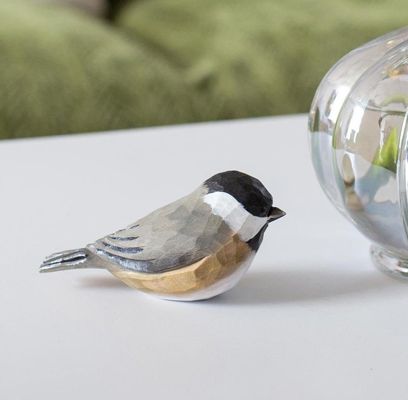 INF-STAR Handmade Black-Capped Chickadee Bird Figurine, Wooden Black-Capped Chickadee Carving, Unique Small Bird Statue for Home DÃ©cor or Collectible Gift - Image 5
