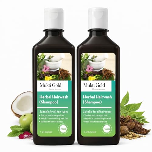 Muktigold Mukti Gold Herbal Shampoo for Hair Fall & Growth |Ayurvedic Herbs Growth Formula with 15 herbs| Sulphate & Paraben Free | Damage Repair | For Men & Women | 400ml (Pack of 2) - Image 1