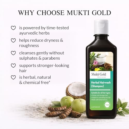 Muktigold Mukti Gold Herbal Shampoo for Hair Fall & Growth |Ayurvedic Herbs Growth Formula with 15 herbs| Sulphate & Paraben Free | Damage Repair | For Men & Women | 400ml (Pack of 2) - Image 3