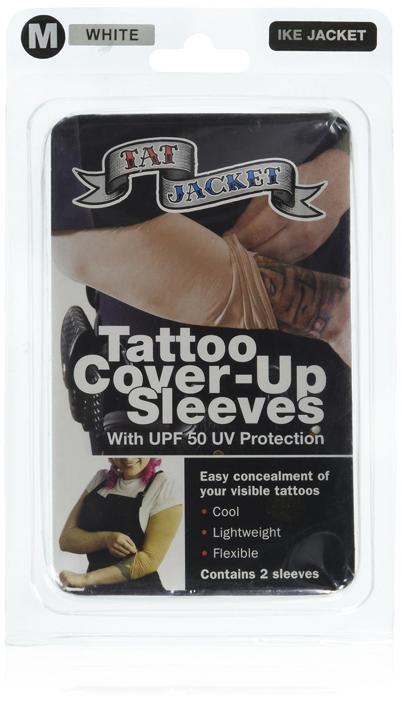 Tatjacket Tattoo Cover Up Concealer Sleeve 2PACK Arm or Calf coverage UPF 50 Protection Slip Free for Men Women Unisex MEDIUM WHITE