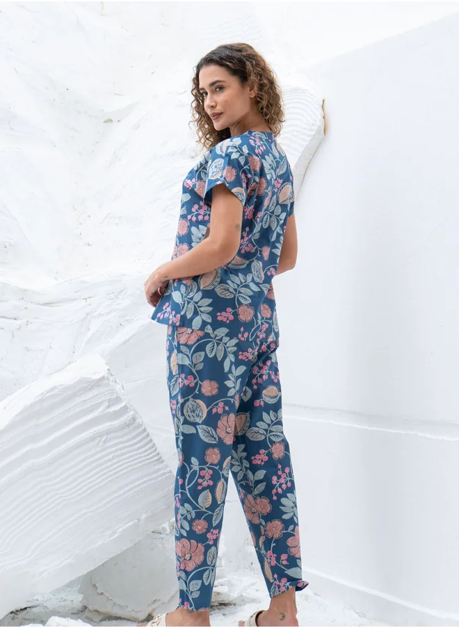 sanskrutihomes Sanskrutihomes Printed Pure Cotton Top with Trousers Co-Ords