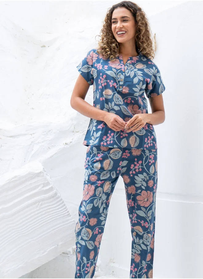 sanskrutihomes Sanskrutihomes Printed Pure Cotton Top with Trousers Co-Ords