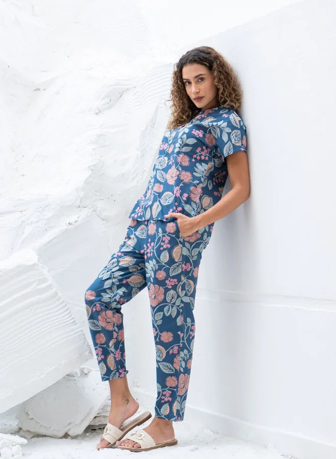 Sanskrutihomes  Sanskrutihomes Printed Pure Cotton Top with Trousers Co-Ords for Women | Best Price UAE