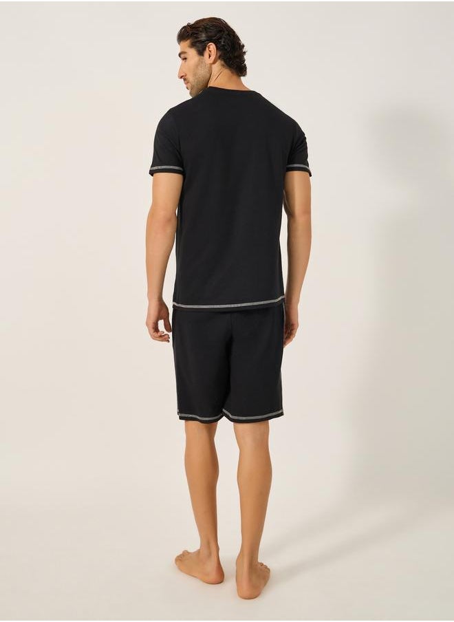 Styli Contrast Stitch Crew Neck T-Shirt and Shorts Pyjama Set  - Image 4