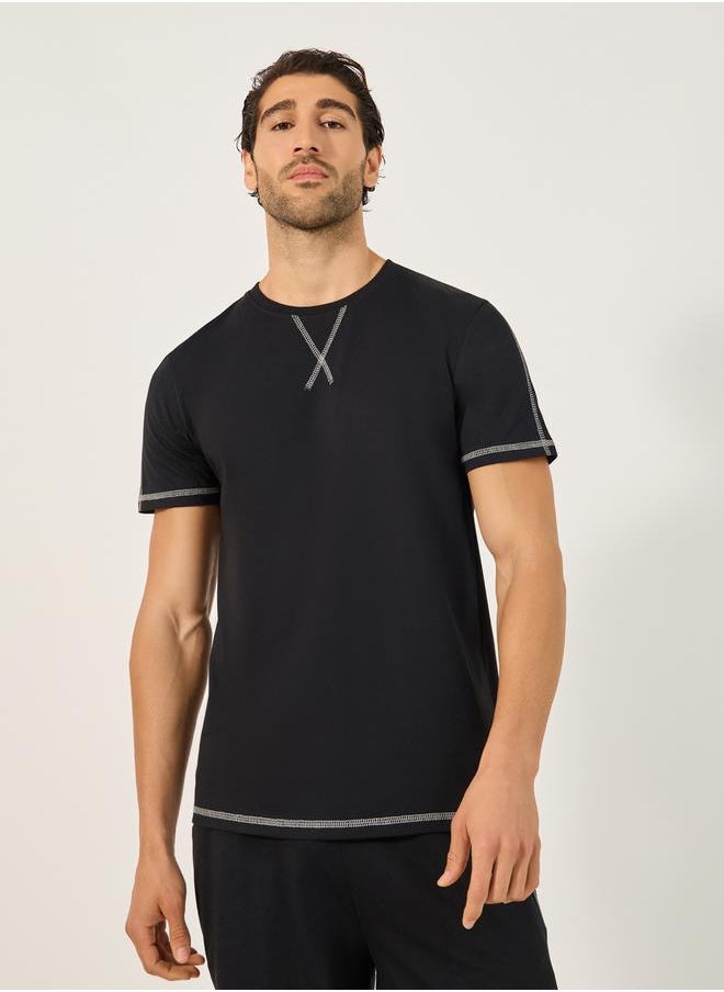 Styli Contrast Stitch Crew Neck T-Shirt and Shorts Pyjama Set  - Image 2