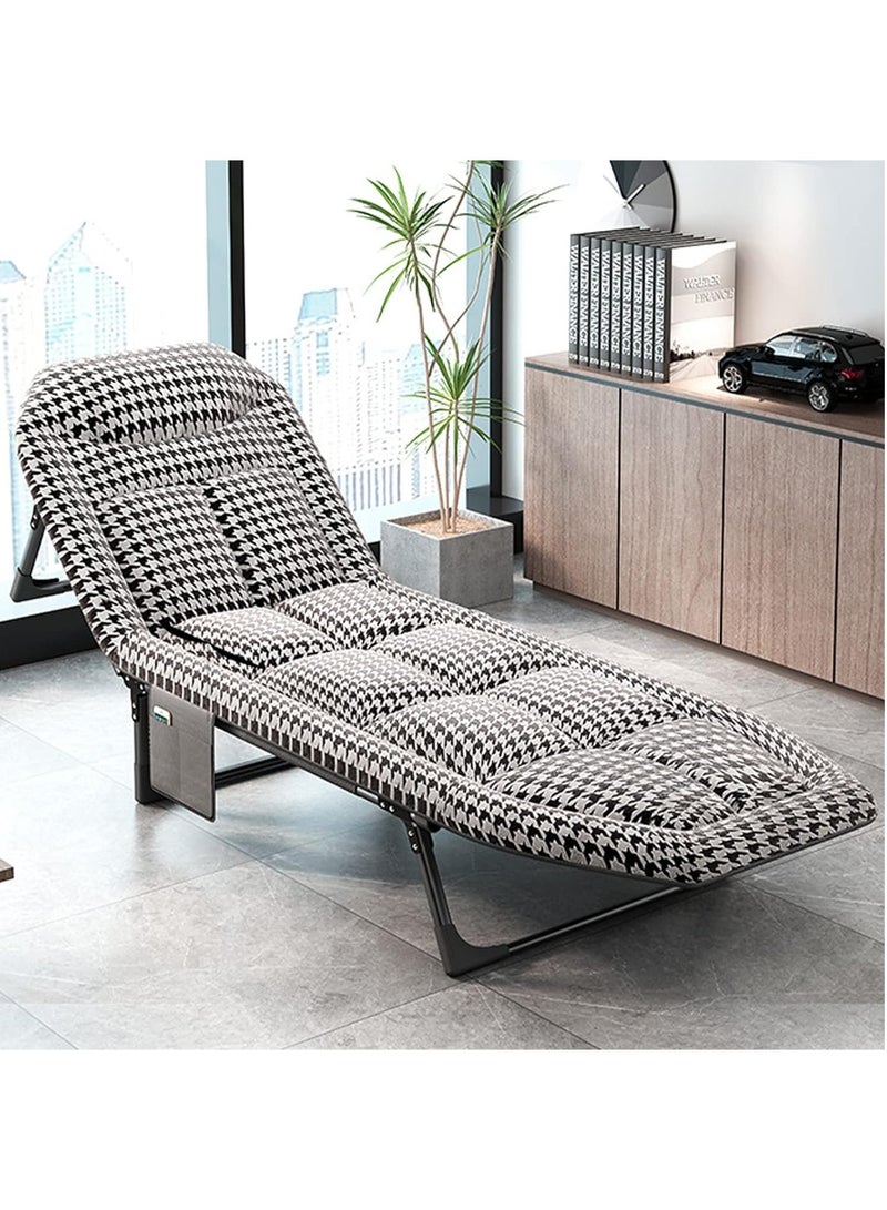 DubaiGallery Outdoor Sleeping Cots Bed for Adults, 5-Position Folding Chaise Lounge Chairs with Mattress, Portable Folding Camping Cot Lounge Chair for Pool Beach Lawn Home Office,Plaid  - Image 1