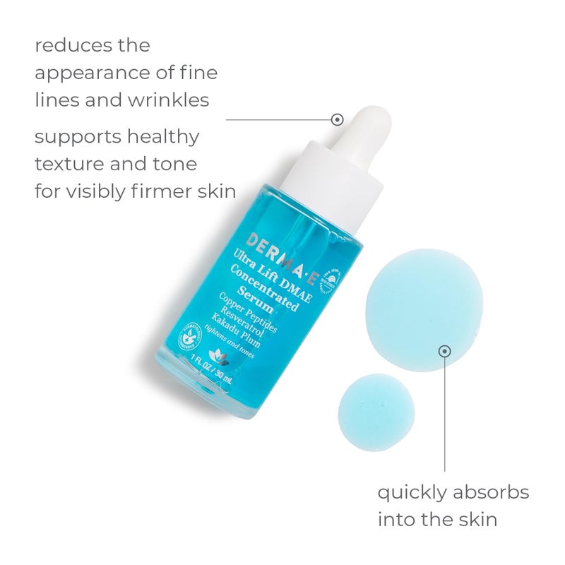 derma-e DERMA E Ultra Lift DMAE Concentrated Serum â€“ All Natural Skin Firming & Hydrating Serum with Copper Peptides and Resveratrol â€“ Concentrated Facial Skin Care, 1oz - Image 3