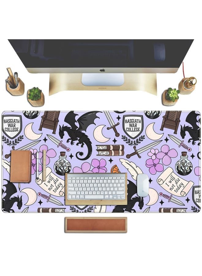 TENG DA QING Cute Desk Pad Kawaii Black Loong Mouse Pad Purple Magic Desk Keyboard Pad, Large Gaming Mouse Pad for Desk Decor Computer Desk Home Office Decor for Girl with Stitched Eges Protector Mat 31.5x15.7 in - Image 5