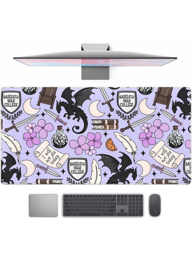 TENG DA QING Cute Desk Pad Kawaii Black Loong Mouse Pad Purple Magic Desk Keyboard Pad, Large Gaming Mouse Pad for Desk Decor Computer Desk Home Office Decor for Girl with Stitched Eges Protector Mat 31.5x15.7 in - Image 1