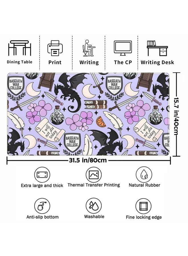 TENG DA QING Cute Desk Pad Kawaii Black Loong Mouse Pad Purple Magic Desk Keyboard Pad, Large Gaming Mouse Pad for Desk Decor Computer Desk Home Office Decor for Girl with Stitched Eges Protector Mat 31.5x15.7 in - Image 3