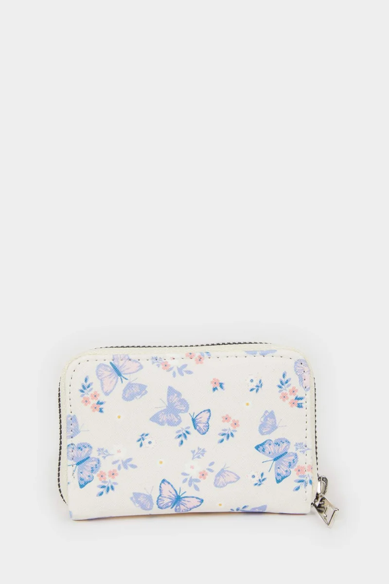 Woman Butterfly Pattern Faux Leather Coin Purse