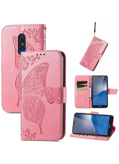 HuHa Case Cover Compatible For Nokia C3 Butterfly Love Flower Embossed Leather Phone Case Pink