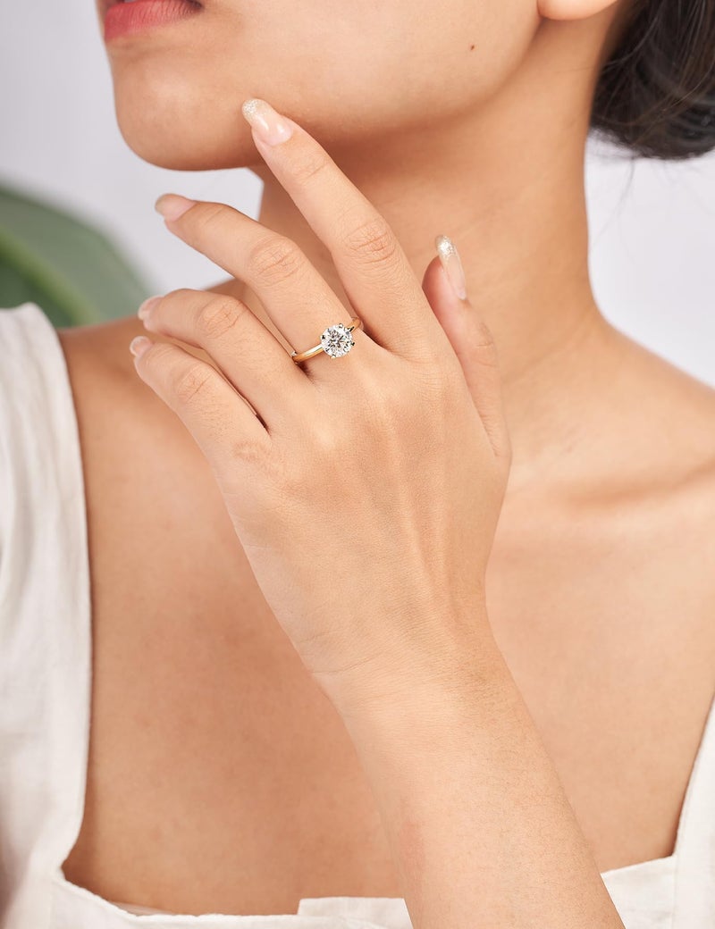 IMOLOVE Moissanite Solitaire Engagement Ring for Women Women's Engagement Rings Moissanite Promise Rings 2CT D Color Wedding band 925 Sterling Silver with 18K Yellow Gold Plated-7.0 - Image 5