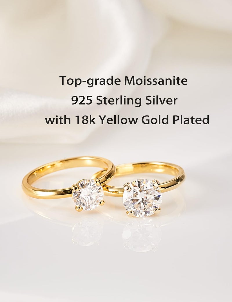 IMOLOVE Moissanite Solitaire Engagement Ring for Women Women's Engagement Rings Moissanite Promise Rings 2CT D Color Wedding band 925 Sterling Silver with 18K Yellow Gold Plated-7.0 - Image 2