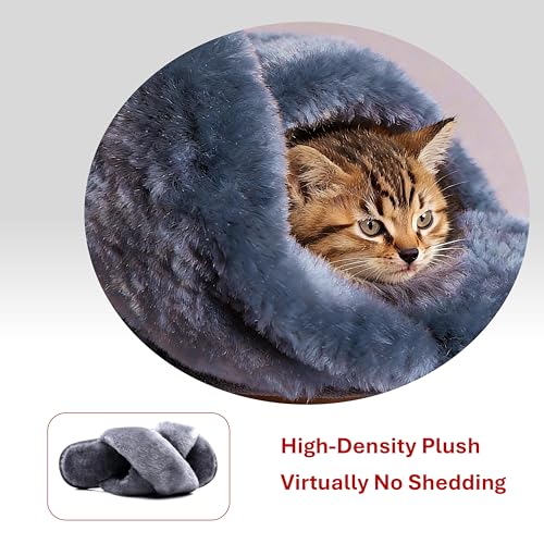 Crazy Lady Women's Fuzzy Fluffy House Slippers Cute Plush Memory Foam Shoes Cross Band Indoor Outdoor Open Toe Sandals(06/Grey, 7-8) - Image 5