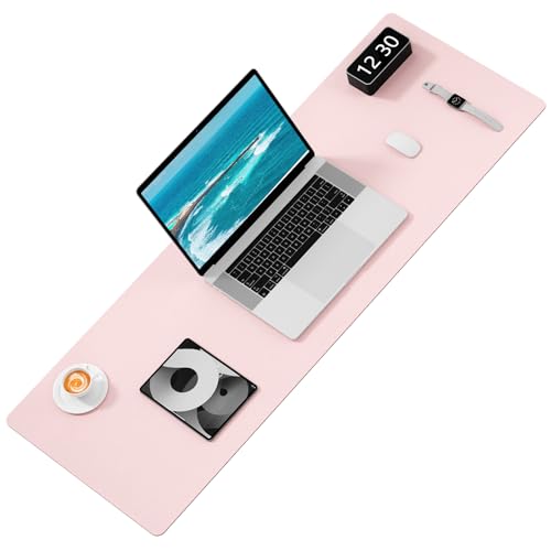 Hsurbtra Desk Pad, 48" x 17" PU Leather Desk Mat, XXXL Extended Mouse Pad, Waterproof Desktop Blotter Protector, Non-Slip Ultra Thin Large Laptop Keyboard Writing Mat for Office Home, Pink - Image 2