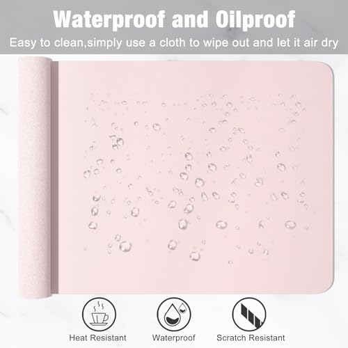 Hsurbtra Desk Pad, 48" x 17" PU Leather Desk Mat, XXXL Extended Mouse Pad, Waterproof Desktop Blotter Protector, Non-Slip Ultra Thin Large Laptop Keyboard Writing Mat for Office Home, Pink - Image 5