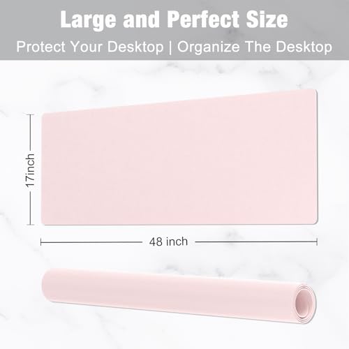 Hsurbtra Desk Pad, 48" x 17" PU Leather Desk Mat, XXXL Extended Mouse Pad, Waterproof Desktop Blotter Protector, Non-Slip Ultra Thin Large Laptop Keyboard Writing Mat for Office Home, Pink - Image 3