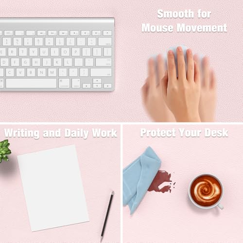 Hsurbtra Desk Pad, 48" x 17" PU Leather Desk Mat, XXXL Extended Mouse Pad, Waterproof Desktop Blotter Protector, Non-Slip Ultra Thin Large Laptop Keyboard Writing Mat for Office Home, Pink - Image 4