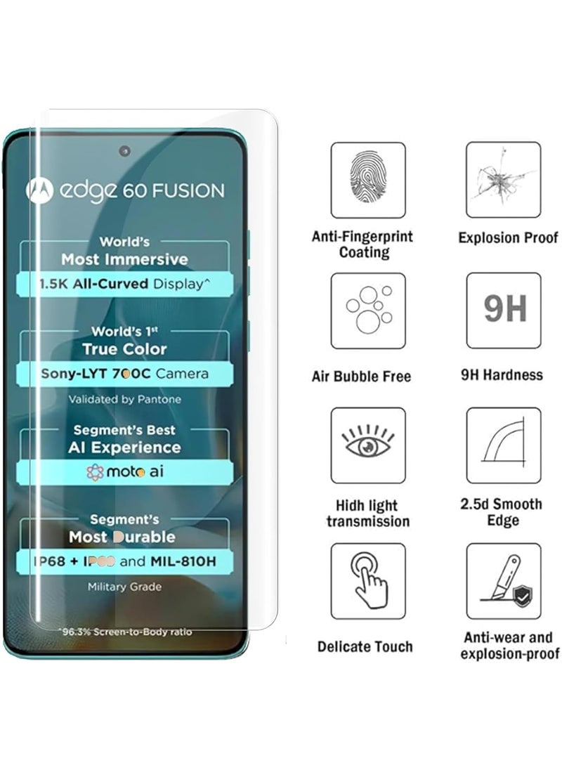 Generic - Screen Protector For Motorola Edge 60 Fusion UV Glass Curved Edges Full Cover Tempered Glass Screen Protector Full Glue Edge to Edge Coverage Anti Scratch Protector for Moto Edge 60 Fusion - Image 1