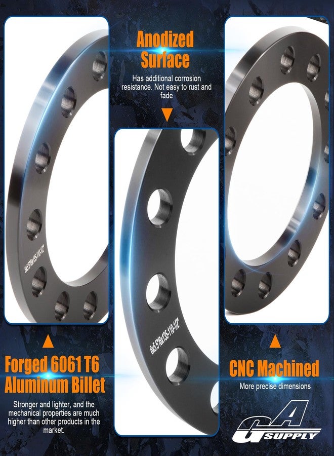 GAsupply فواصل عجلات عالمية من GAsupply، مقاس 12 مم، 6x5.5، 6x135، 6x139.7، مناسبة لسيارات سيلفرادو/سوبربان/سييرا/يوكون 1500 تاكوما (ذات 6 مسامير فقط) وفور رنر، بقطر محور 110 مم، محولات فواصل عالمية سوداء مزورة مقاس 1/2 بوصة، 4 قطع - Image 4