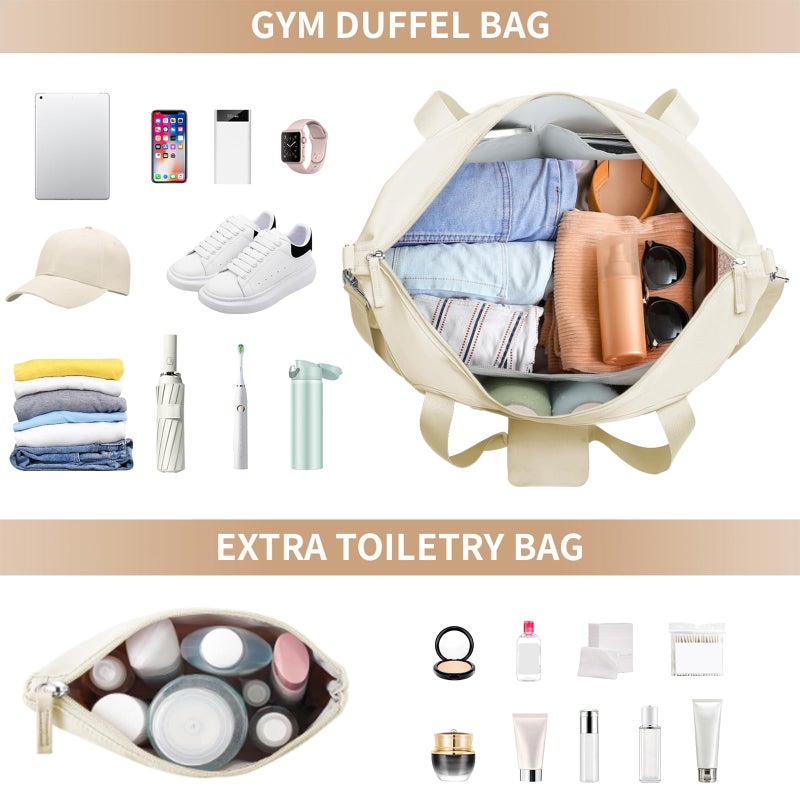ETRONIK Gym Bag for Women, Personal Item Travel Bag with Shoes Compartment, Weekender Overnight Duffel Bag with Wet Pocket & USB Charging Port, Carry On Bag for Women, Travel, Gym, Weekend (Beige) - Image 3