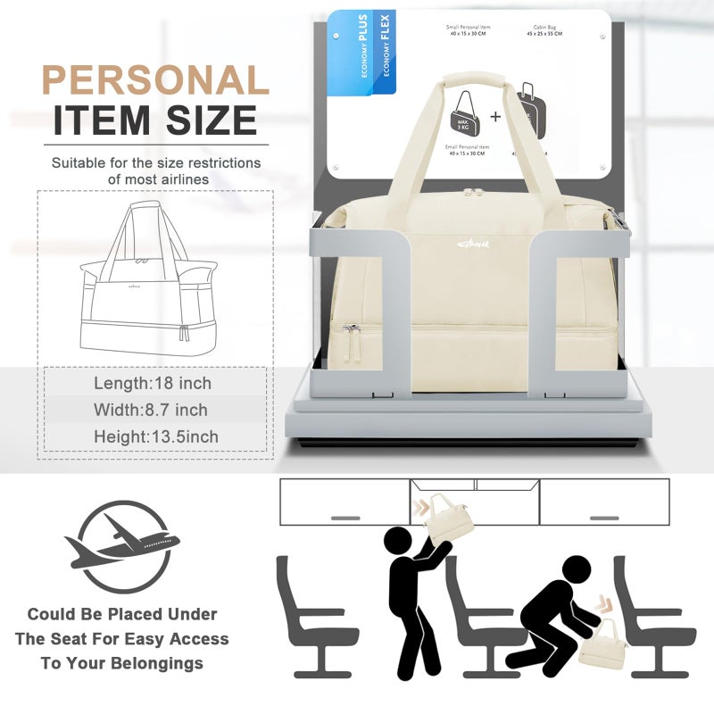ETRONIK Gym Bag for Women, Personal Item Travel Bag with Shoes Compartment, Weekender Overnight Duffel Bag with Wet Pocket & USB Charging Port, Carry On Bag for Women, Travel, Gym, Weekend (Beige) - Image 2