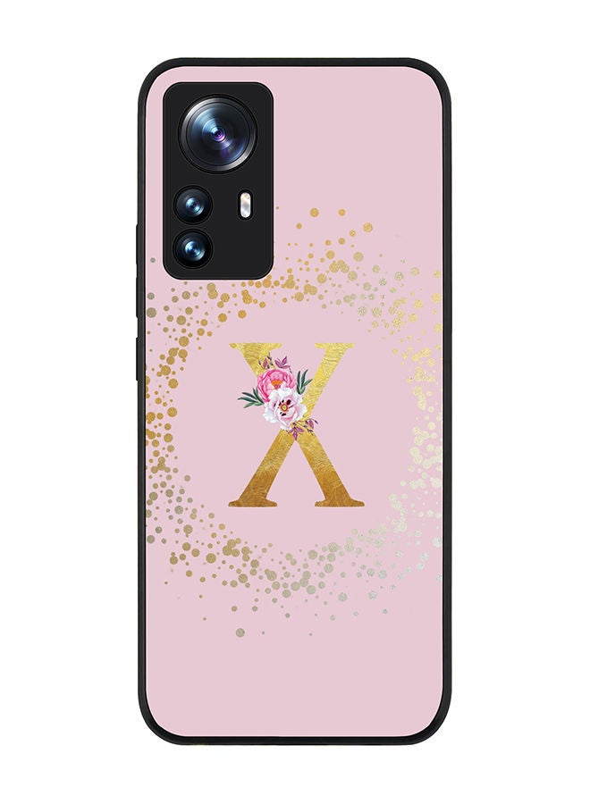 Stylizedd Rugged Black edge case for Xiaomi 12 / Xiaomi 12X Slim fit Soft Case Flexible Rubber Edges TPU Gel Thin Cover - Custom Monogram Initial Letter Floral Pattern Alphabet - X (Pink) - Image 1