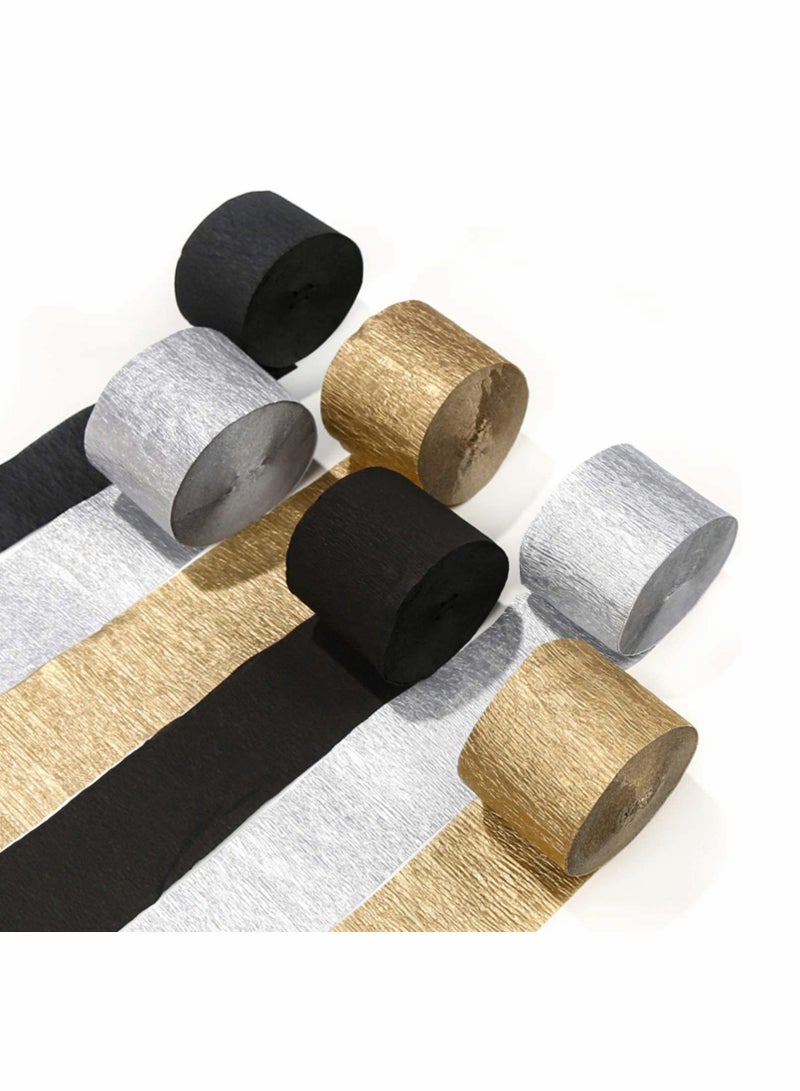 جيرمانيون ورق كريب أنيق - ديكورات حفلات ذهبية وفضية وسوداء لأعياد الميلاد وحفلات الزفاف (6 لفات، 1.8" × 82 قدم لكل واحدة) - Image 1