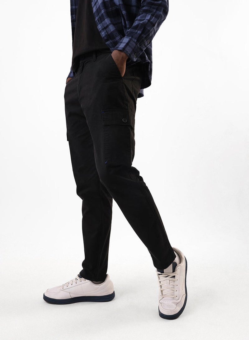 Dennis Lingo Men's Black 100% Cotton Full Slim Fit Cargo Trouser - Image 1