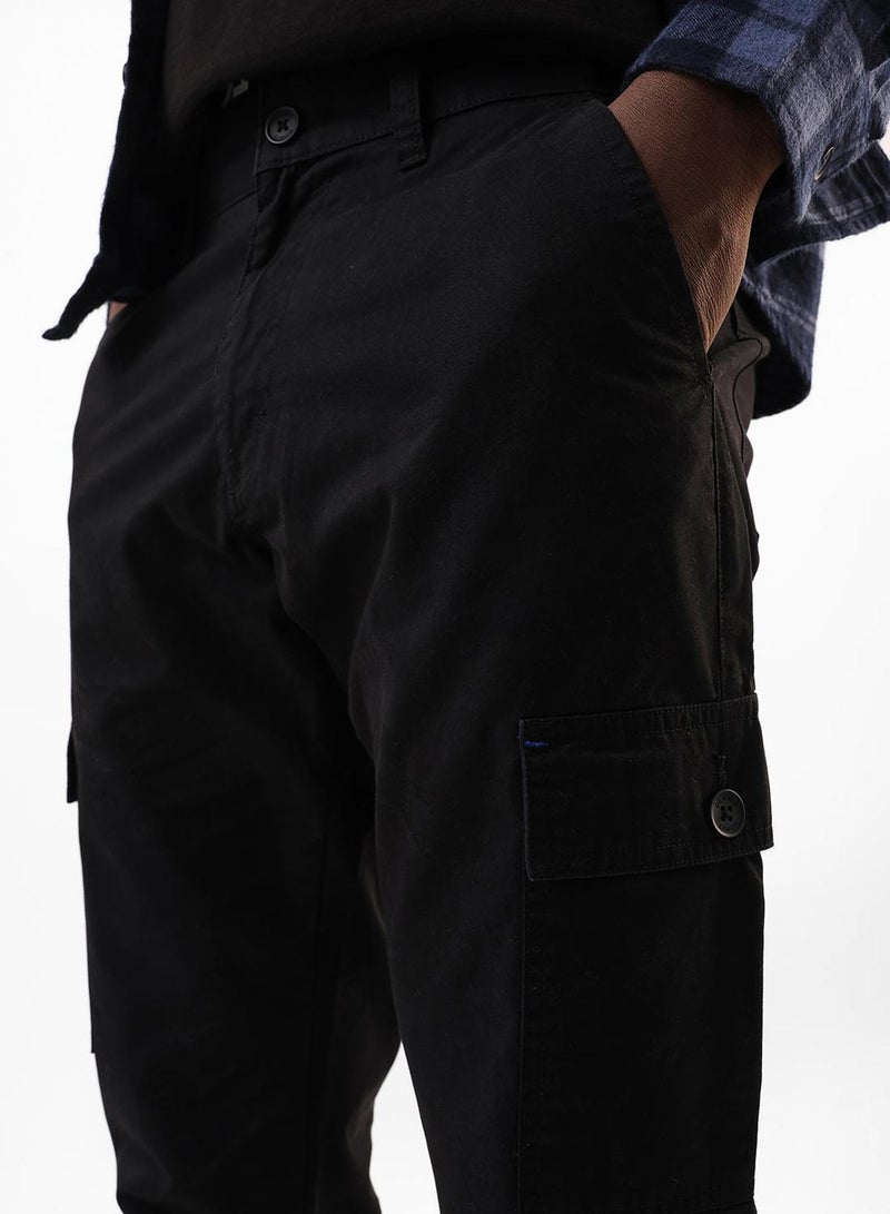 Dennis Lingo Men's Black 100% Cotton Full Slim Fit Cargo Trouser - Image 4