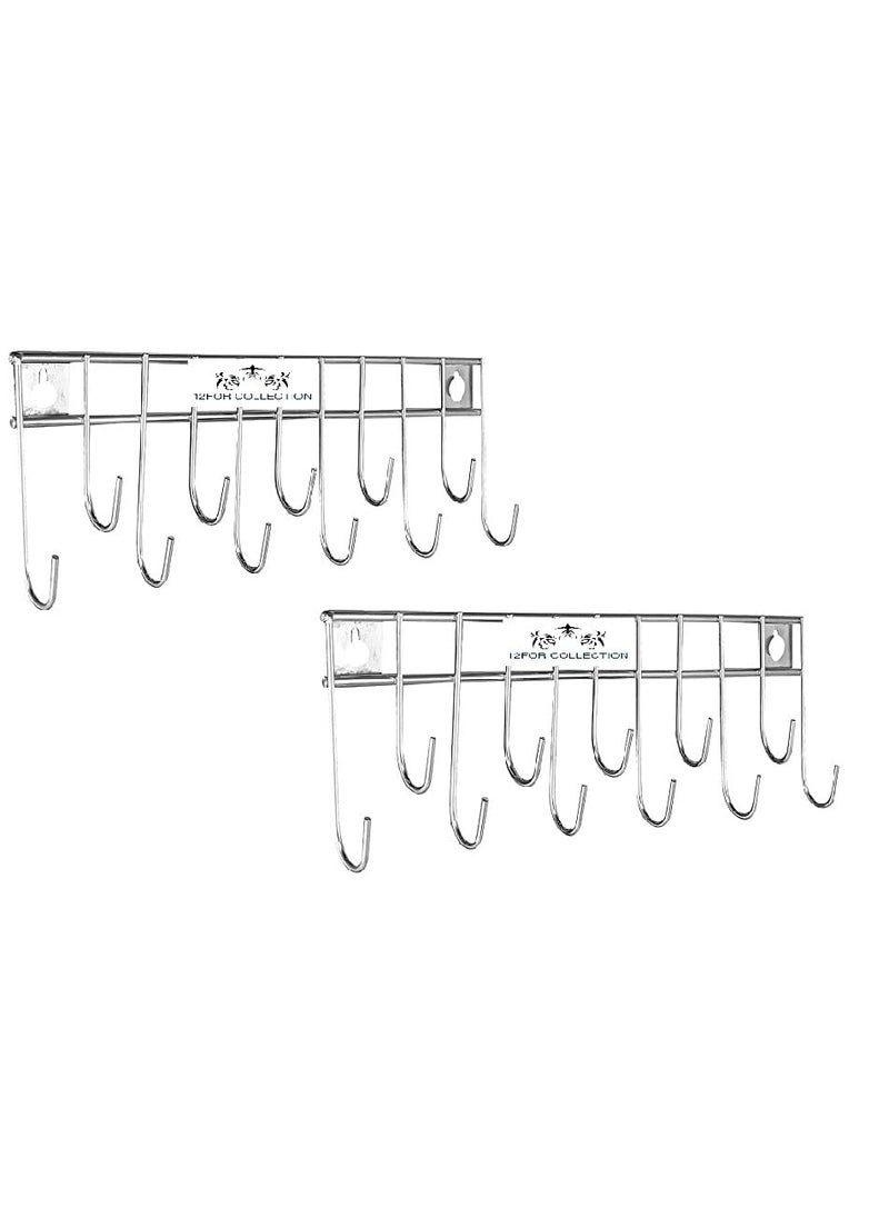 12FOR COLLECTION 12FOR COLLECTION Stainless Steel Hook Hanger RailTowel RodHook Rail for Bathroom and Kitchen Pack of2 Silver 