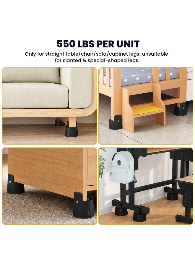 TAPIT Adjustable Furniture Leg Risers 4 Pack 1-50mm Expandable Clamp Table Sofa Bed Elevator Pads with EVA Anti-Slip Lining & Soundproof Felt Bottom Heavy Duty Height Raise Furniture Riser for Desk Cabinet Chair (Black) - Image 2