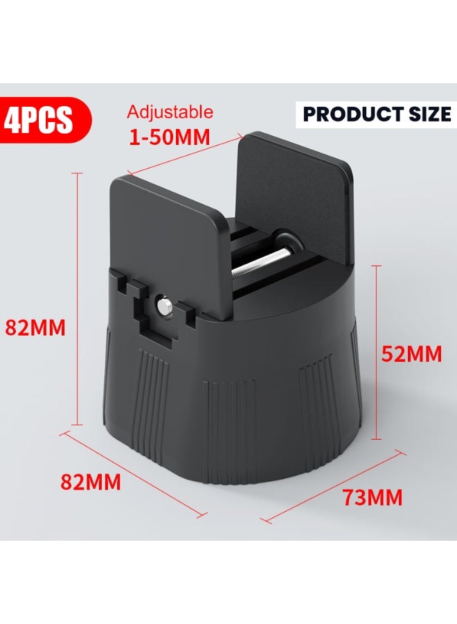 TAPIT Adjustable Furniture Leg Risers 4 Pack 1-50mm Expandable Clamp Table Sofa Bed Elevator Pads with EVA Anti-Slip Lining & Soundproof Felt Bottom Heavy Duty Height Raise Furniture Riser for Desk Cabinet Chair (Black) - Image 3