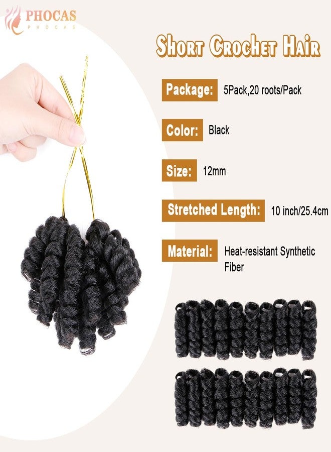 PHOCAS HairPhocas 5 Packs Synthetic Curly Crochet Hair 10 inch 20roots/pack for Crochet Braids Hair(Black) - Image 2