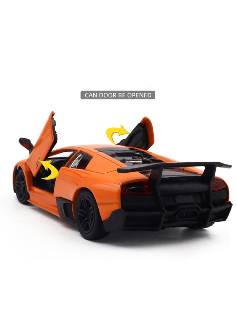 1:36 Alloy Sports Car Model , Pull-Back Toy With Opening Doors , Collector's Decor , Model Car for Kids Boy Girl Gift Orange ,12.5cm*5.5 cm*3 cm - Image 2