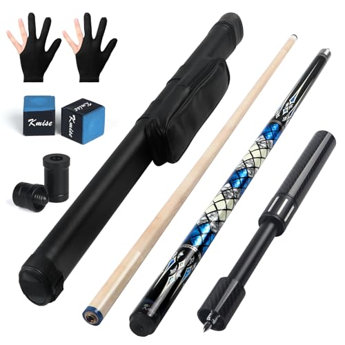 Kmise Professional Pool Cue Stick 18 19 20oz Canadian Maple Cue Sticks Low Deflection Shaft with Telescopic Carbon Fiber Extension Cue 20OZ Blue - Image 1
