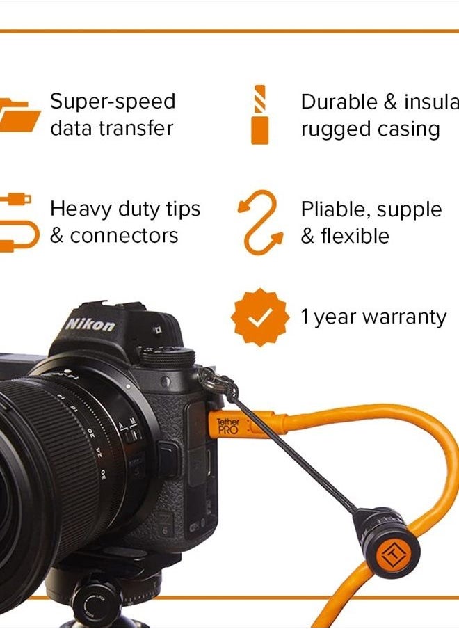TETHER TOOLS - TetherPro USB 2.0 to Mini-B 5-Pin Cable | for Fast Transfer and Connection Between Camera and Computer | Non-Reflective Black | 15 Feet (4.6 m) | Tether Tools - Image 1