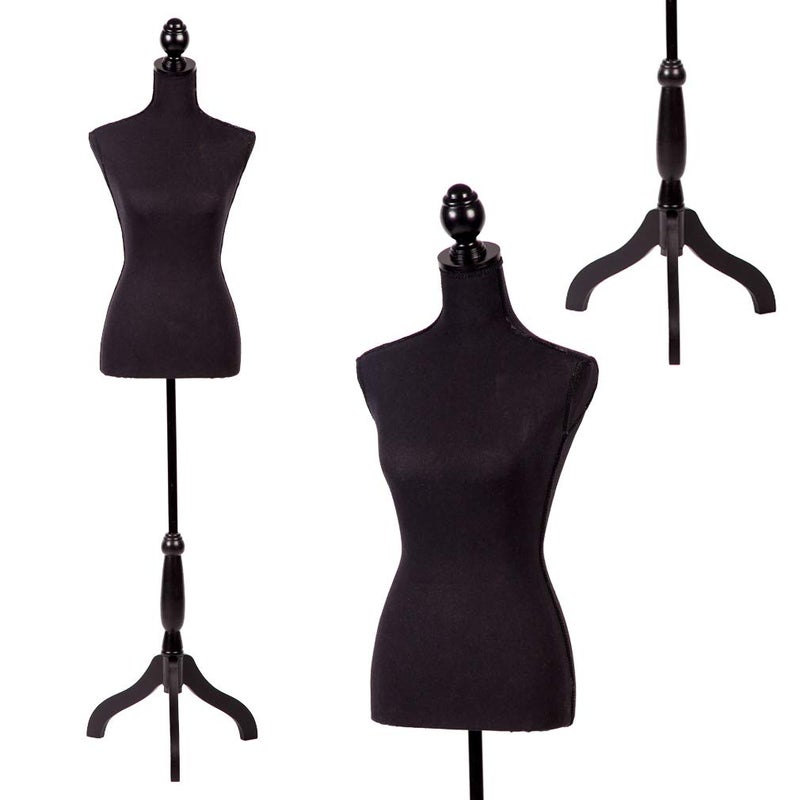 FDW Manikin 6067Height Adjustable Female Dress Model Display Torso Body Tripod Stand Clothing Forms Black 6067 Inches